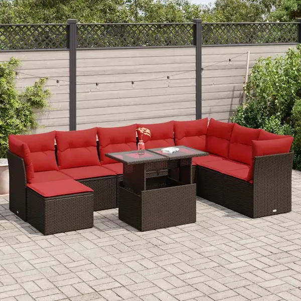 Gossi set canapele de gradina cu perne, 9 piese, maro, poliratan