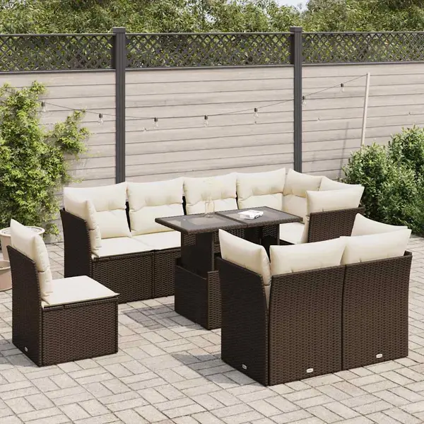 Gossi set canapele de gradina cu perne, 9 piese, maro, poliratan