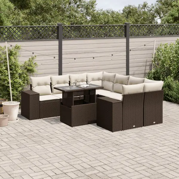 Gossi set canapele de gradina cu perne, 9 piese, maro, poliratan