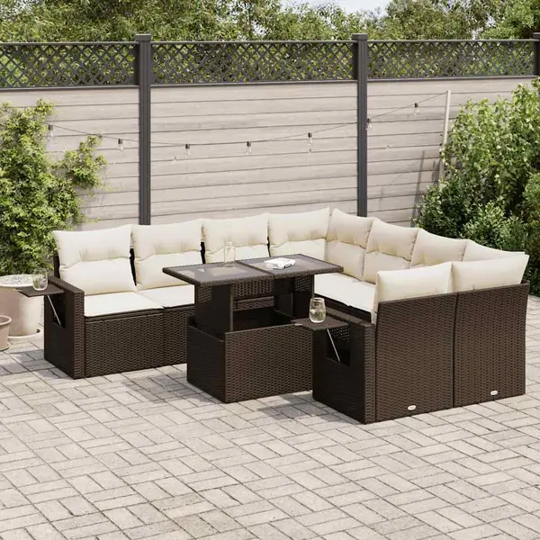 Gossi set canapele de gradina cu perne, 9 piese, maro, poliratan