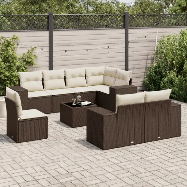 Gossi set canapele de gradina cu perne, 9 piese, maro, poliratan