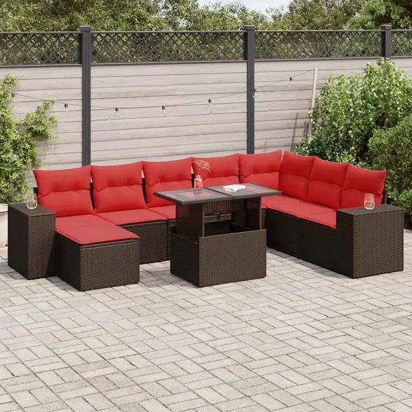 Gossi set canapele de gradina cu perne, 9 piese, maro, poliratan