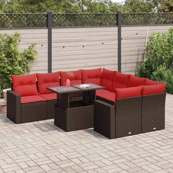 Gossi set canapele de gradina cu perne, 9 piese, maro, poliratan