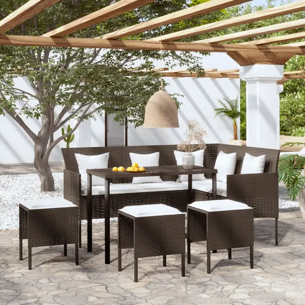 Gossi set canapele de gradina forma l cu perne 5 piese maro poliratan