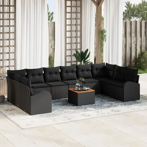 Gossi set canapele gradina 11 piese cu perne negru poliratan acacia