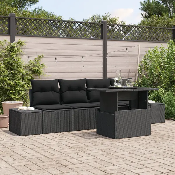 Gossi set canapele gradina 5 piese cu perne negru din poliratan