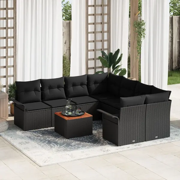 Gossi set canapele gradina cu perna neagra poli ratan acacia