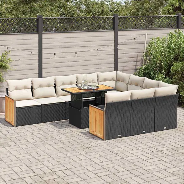 Gossi set canapele gradina cu perne 11 piese, negru, poliratan/acacia