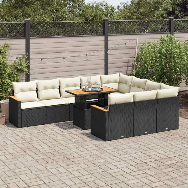 Gossi set canapele gradina cu perne 11 piese, negru, poliratan/acacia