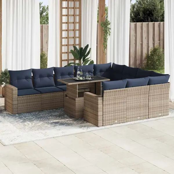 Gossi set canapele gradina cu perne 11 piese, negru, poliratan/acacia