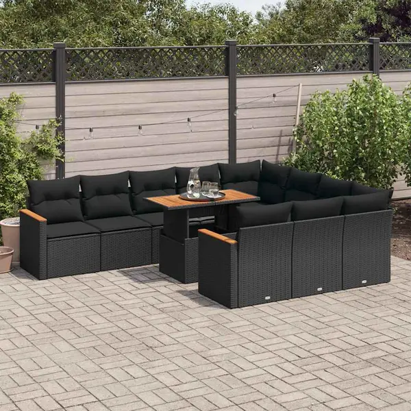 Gossi set canapele gradina cu perne 11 piese, negru, poliratan/acacia