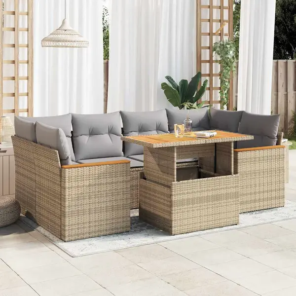 Gossi set canapele gradina cu perne 6 piese bej poliratan/lemn acacia