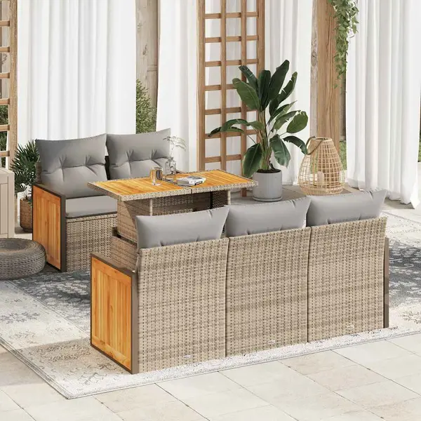 Gossi set canapele gradina cu perne 6 piese bej poliratan/lemn acacia