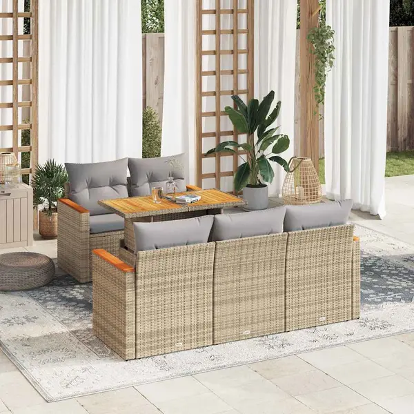 Gossi set canapele gradina cu perne 6 piese bej poliratan/lemn acacia