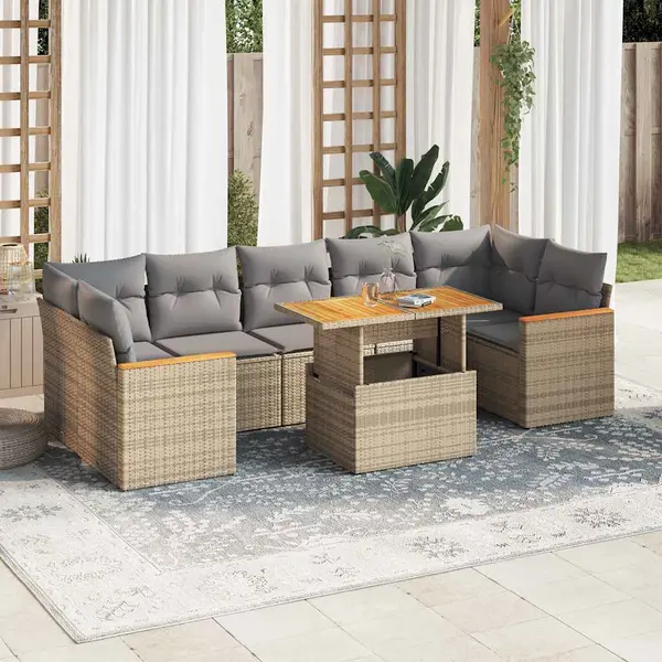Gossi set canapele gradina cu perne 7 piese bej poliratan/lemn acacia