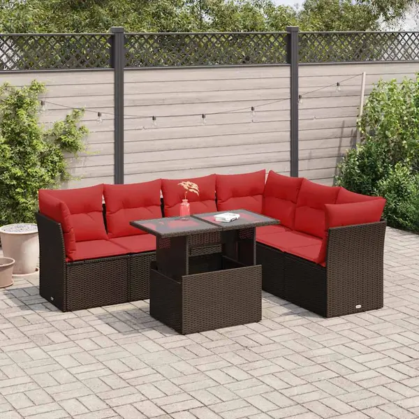 Gossi set canapele gradina cu perne 7 piese gri poliratan/lemn acacia
