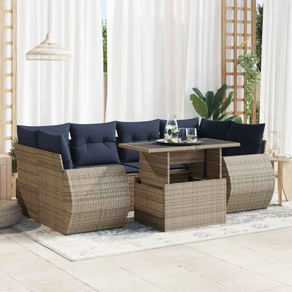 Gossi set canapele gradina cu perne 7 piese gri poliratan/lemn acacia