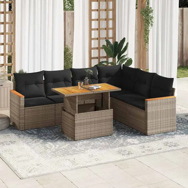 Gossi set canapele gradina cu perne 7 piese gri poliratan/lemn acacia
