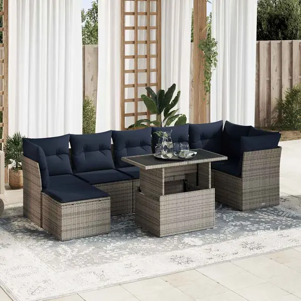 Gossi set canapele gradina cu perne 7 piese gri poliratan/lemn acacia