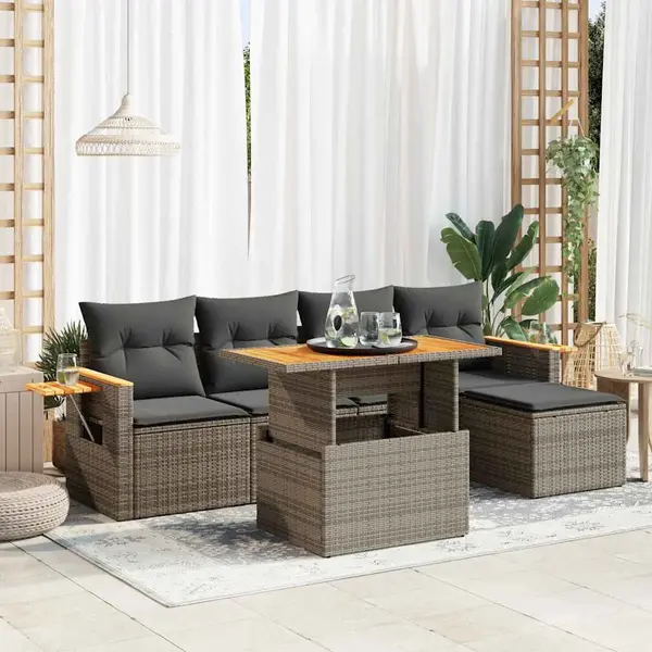 Gossi set canapele gradina cu perne 7 piese gri poliratan/lemn acacia