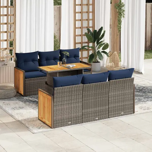 Gossi set canapele gradina cu perne 7 piese gri poliratan/lemn acacia