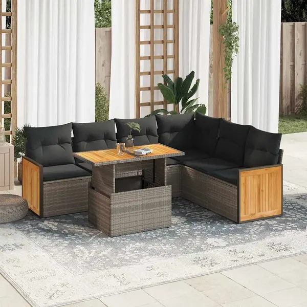 Gossi set canapele gradina cu perne 7 piese gri poliratan/lemn acacia