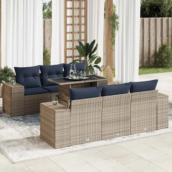 Gossi set canapele gradina cu perne 7 piese gri poliratan/lemn acacia