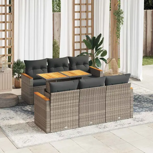 Gossi set canapele gradina cu perne 7 piese gri poliratan/lemn acacia