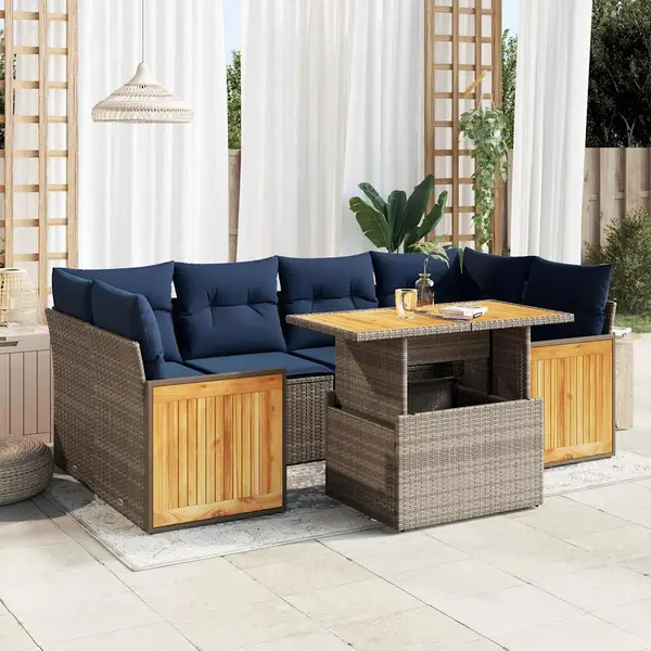 Gossi set canapele gradina cu perne 7 piese gri poliratan/lemn acacia