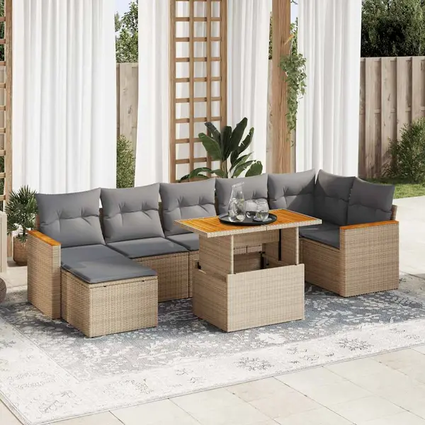 Gossi set canapele gradina cu perne 8 piese bej poliratan/lemn acacia