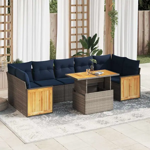 Gossi set canapele gradina cu perne 8 piese gri poliratan/lemn acacia