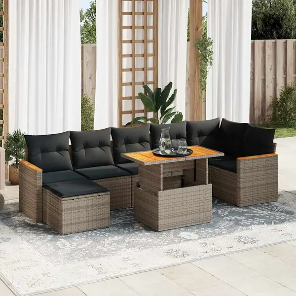 Gossi set canapele gradina cu perne 8 piese gri poliratan/lemn acacia