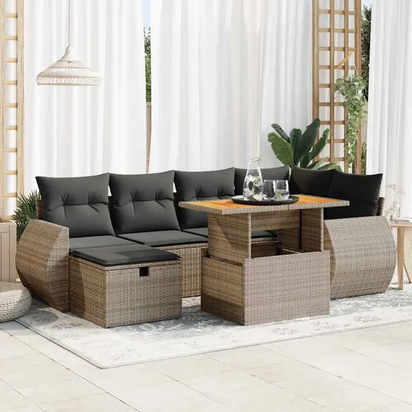 Gossi set canapele gradina cu perne 8 piese gri poliratan/lemn acacia