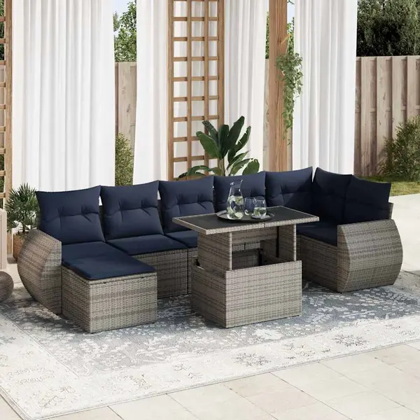 Gossi set canapele gradina cu perne 8 piese gri poliratan/lemn acacia