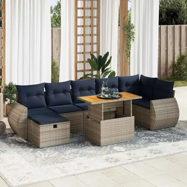 Gossi set canapele gradina cu perne 8 piese gri poliratan/lemn acacia