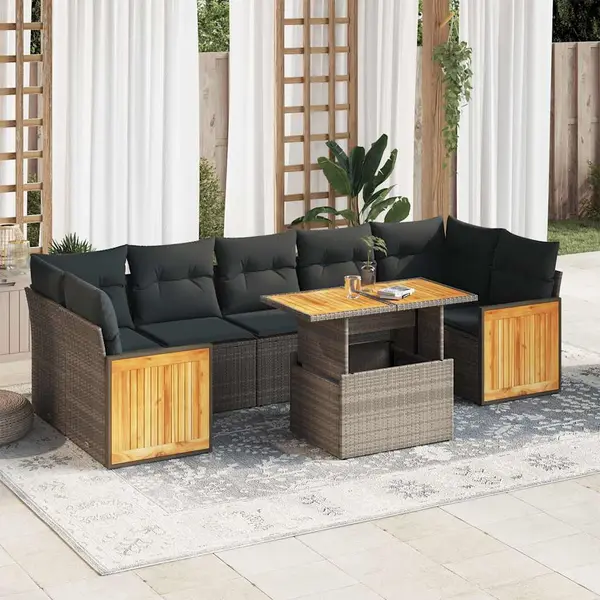 Gossi set canapele gradina cu perne 8 piese gri poliratan/lemn acacia