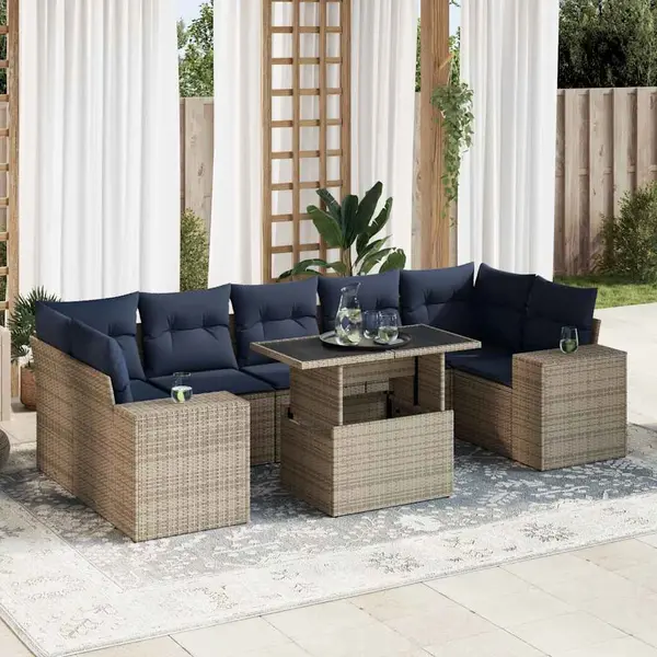 Gossi set canapele gradina cu perne 8 piese gri poliratan/lemn acacia