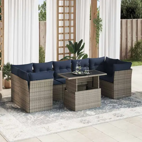 Gossi set canapele gradina cu perne 8 piese gri poliratan/lemn acacia