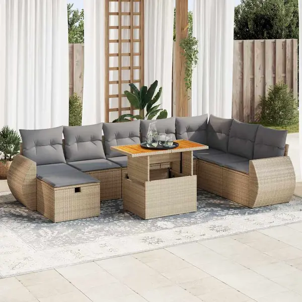 Gossi set canapele gradina cu perne 9 piese bej poliratan/lemn acacia