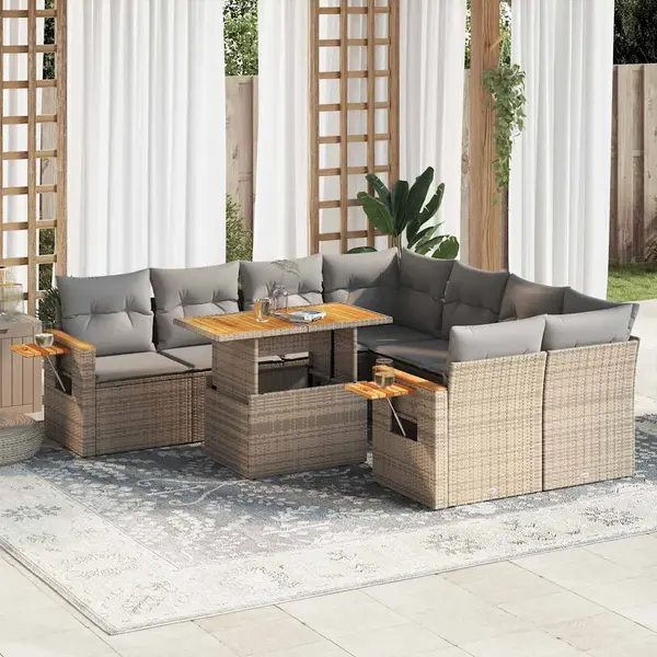 Gossi set canapele gradina cu perne 9 piese bej poliratan/lemn acacia