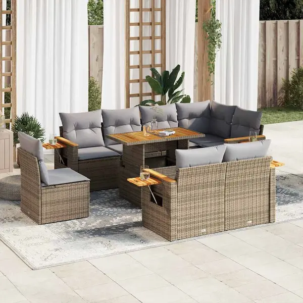 Gossi set canapele gradina cu perne 9 piese bej poliratan/lemn acacia