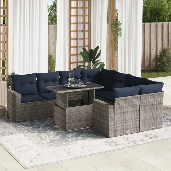 Gossi set canapele gradina cu perne 9 piese gri poliratan/lemn acacia