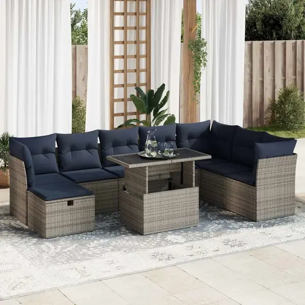 Gossi set canapele gradina cu perne 9 piese gri poliratan/lemn acacia
