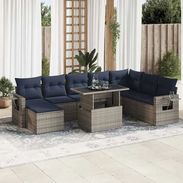 Gossi set canapele gradina cu perne 9 piese gri poliratan/lemn acacia