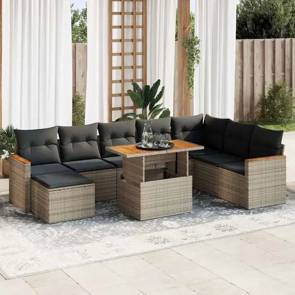 Gossi set canapele gradina cu perne 9 piese gri poliratan/lemn acacia