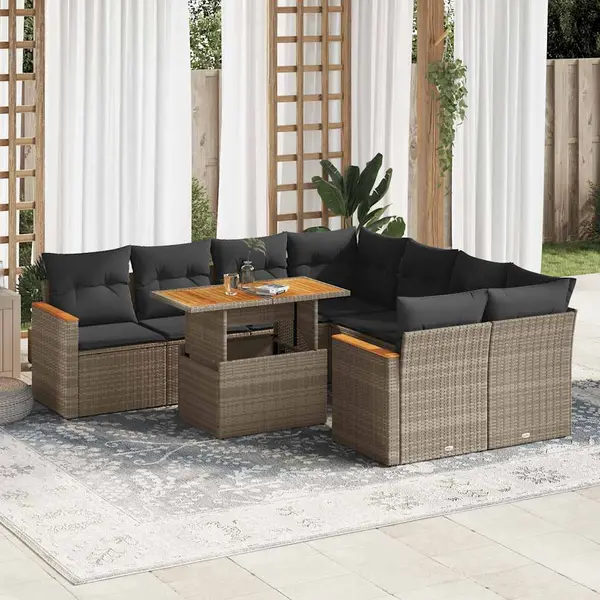 Gossi set canapele gradina cu perne 9 piese gri poliratan/lemn acacia
