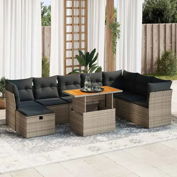Gossi set canapele gradina cu perne 9 piese gri poliratan/lemn acacia