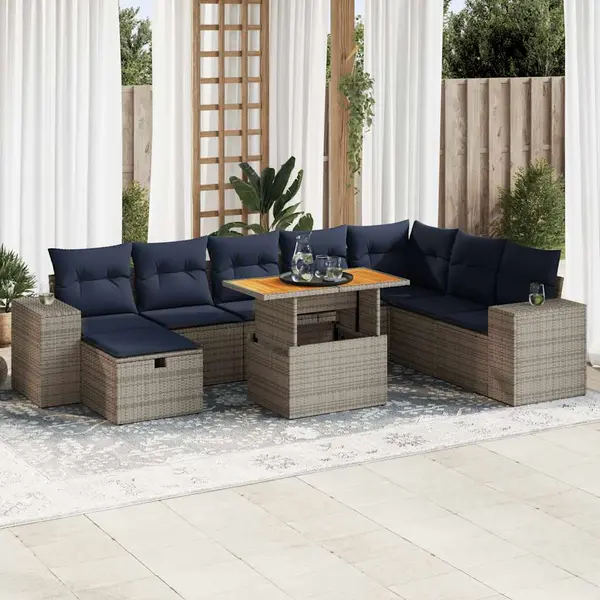 Gossi set canapele gradina cu perne 9 piese gri poliratan/lemn acacia