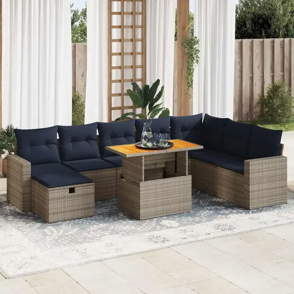 Gossi set canapele gradina cu perne 9 piese gri poliratan/lemn acacia