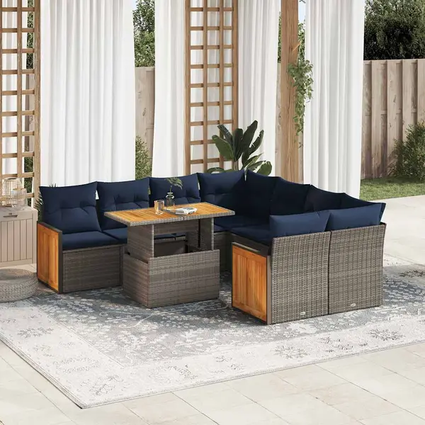 Gossi set canapele gradina cu perne 9 piese gri poliratan/lemn acacia